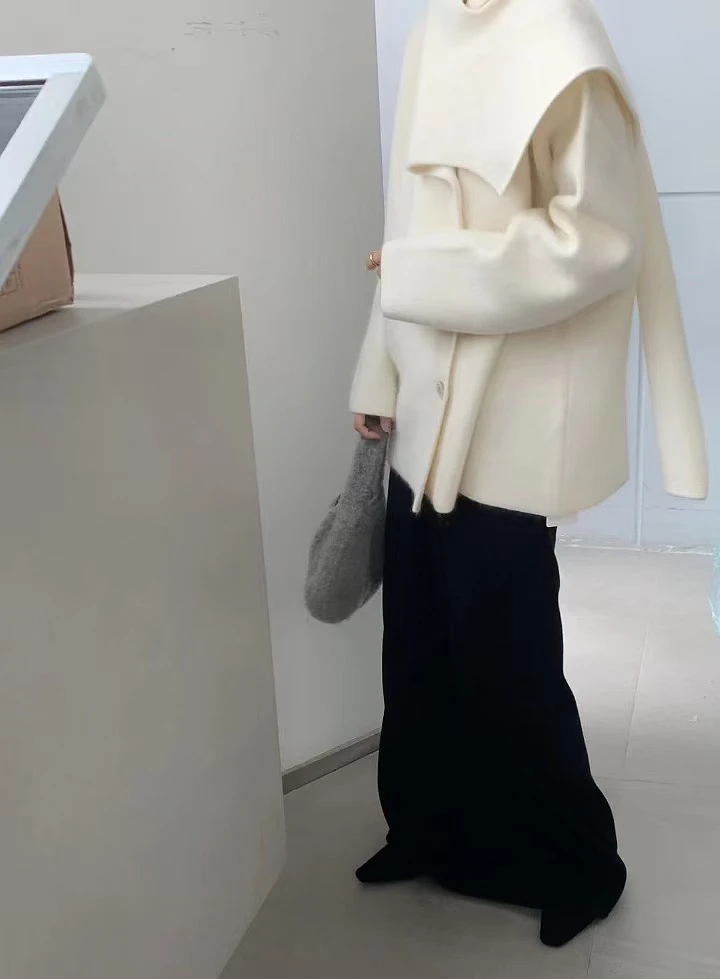 韩系秋冬新款浣熊绒围巾款针织开衫女宽松慵懒风软糯加厚毛衣外套