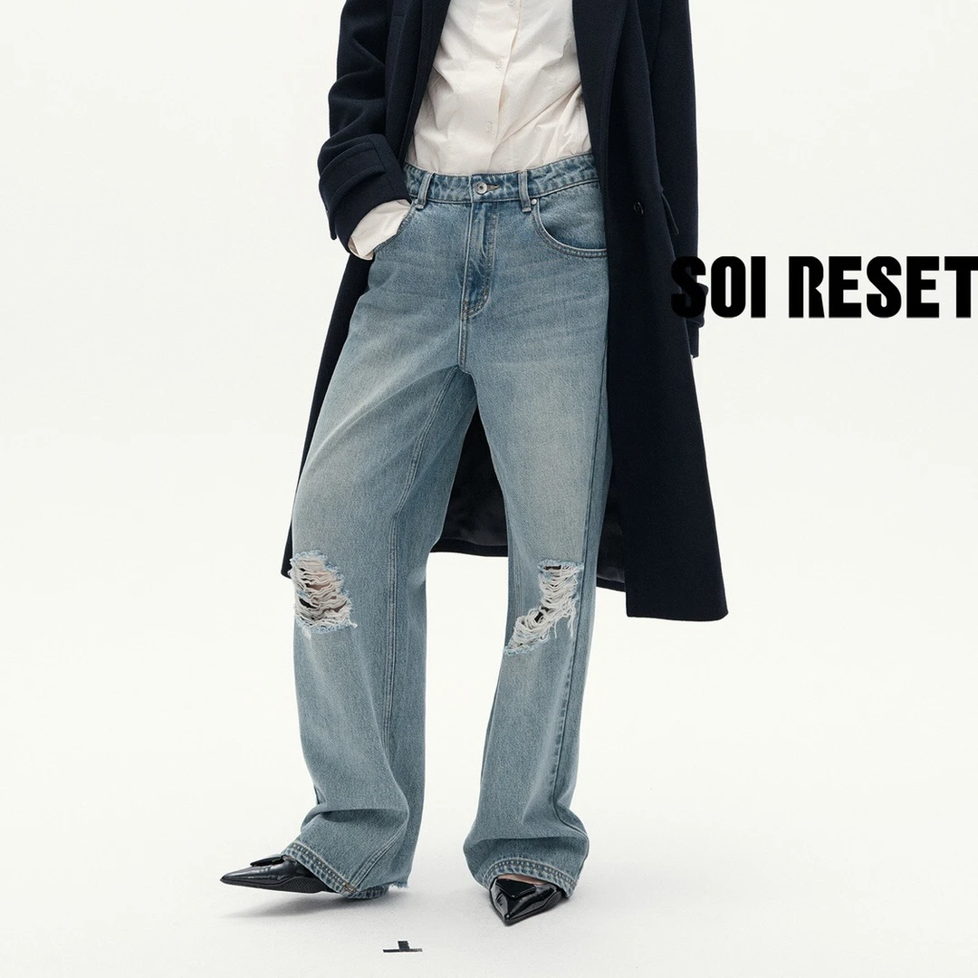 【SOI REST】SOI 24 FW新款破洞牛仔直筒长裤