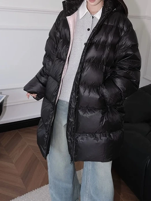 【SYUGNA】新品24秋冬中长款拼色中长款羽绒服外套女