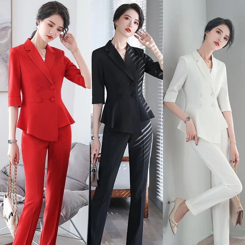 853夏季薄款小西装套装女职业装气质女神范时尚美容师工作服显瘦