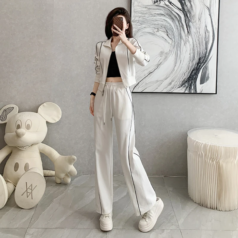 欧货休闲2023秋季新款时尚高级感立领显瘦开衫外套阔腿裤两件套女