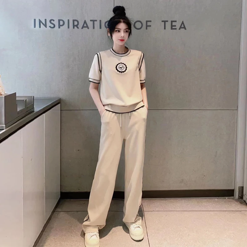 欧货时尚运动套装女夏2025新款设计感休闲减龄名牌短袖长裤两件套