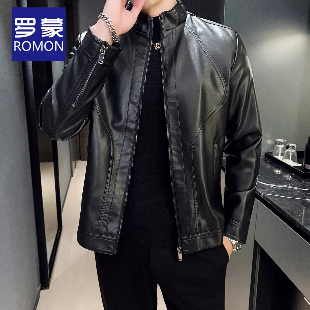 罗蒙秋冬季皮夹克男士新款皮衣男款中青年休闲翻领机车皮衣外套男