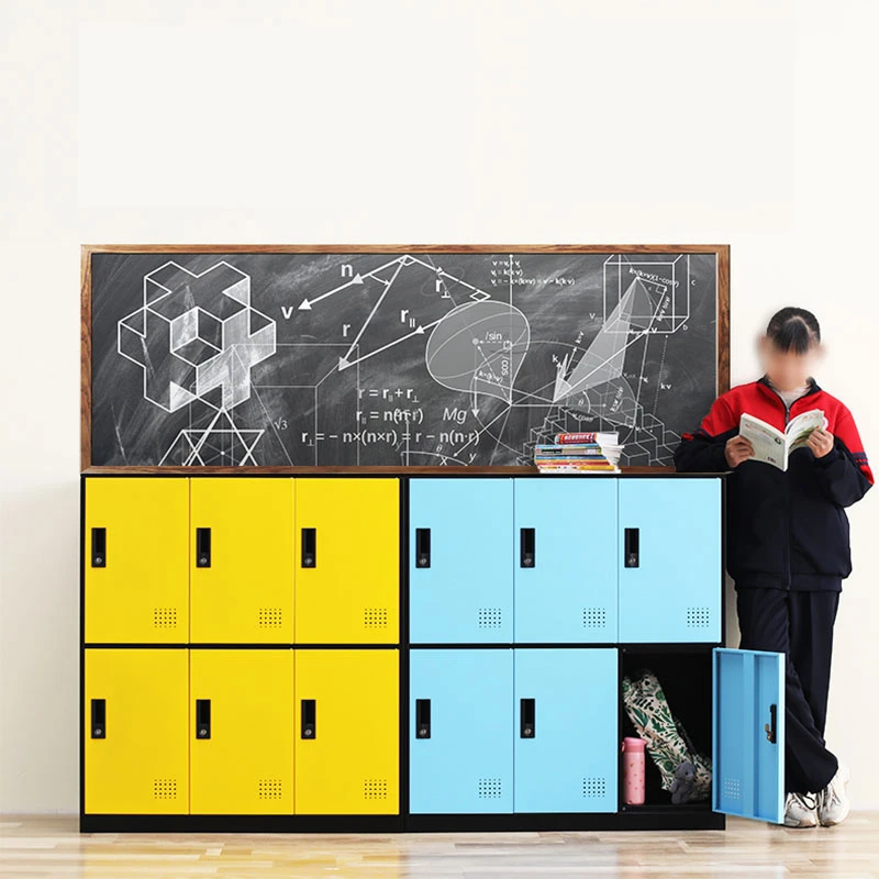 教室彩色书包柜带锁收纳箱班级钢制多格储物柜铁皮柜学生更衣柜