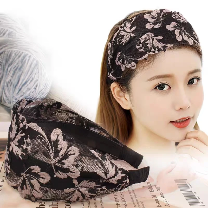 蕾丝带齿宽边带齿发箍刺绣蝴碟民族风度假压发发卡发头箍女士发窟