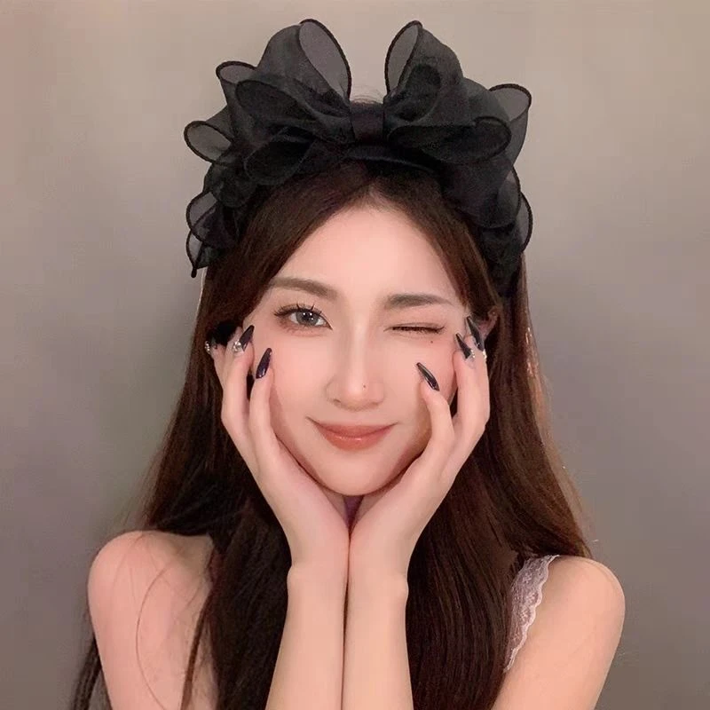 非金属布艺发饰 韩版新款发饰明星同款头箍网纱气质蝴蝶结发箍女