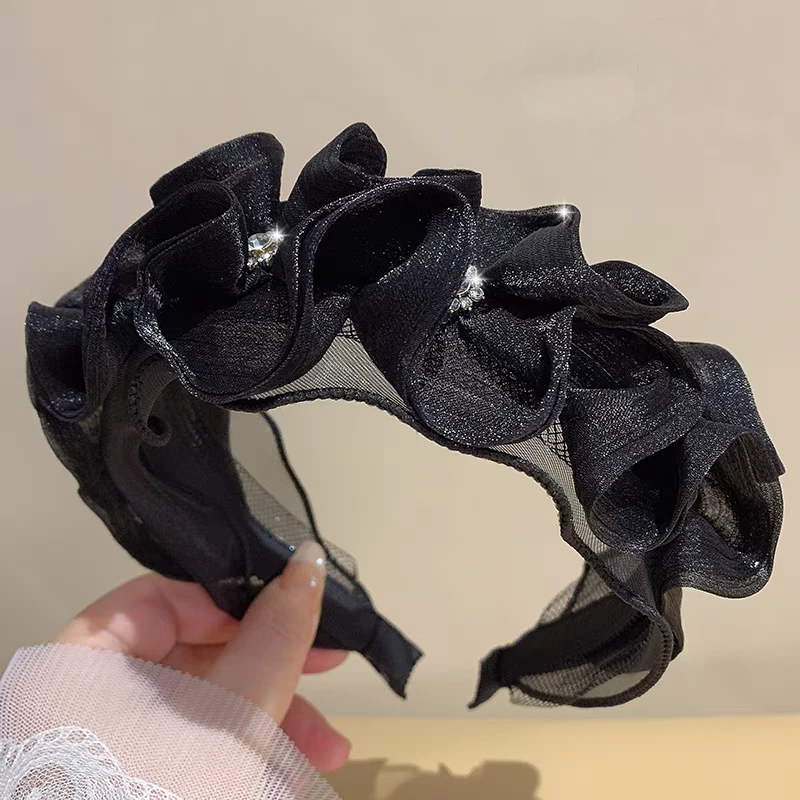 法式黑色发箍女2024新款秋冬欧根纱增高颅顶显脸小高级感头箍网纱