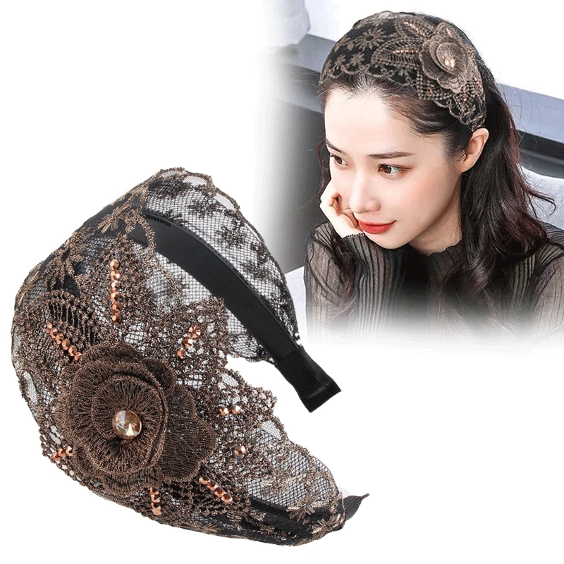 蕾丝发箍韩国头饰宽边带齿压发网红发卡遮白发显年轻发窟发带发夹
