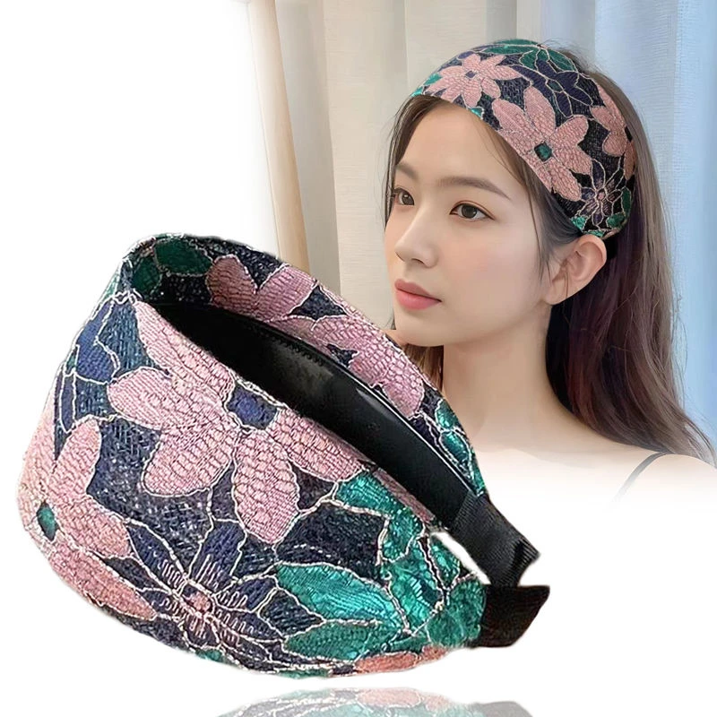 非金属布艺发饰 宽边蕾丝发箍女简约防滑头箍压发发卡遮白发头饰