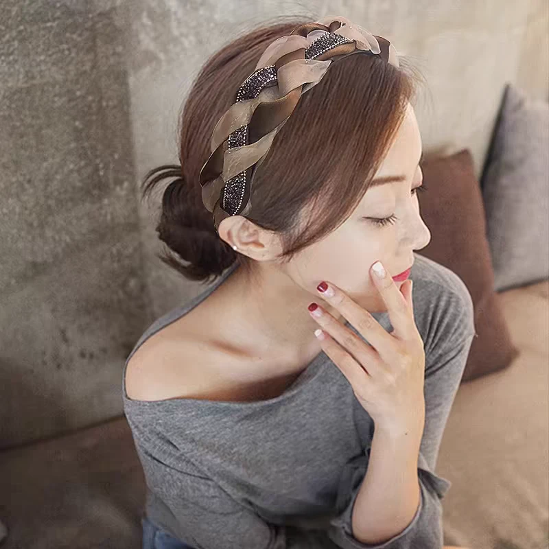 咖色发箍女2024新款网红高颅顶发捆麻花头箍宽边显脸小发卡高级感