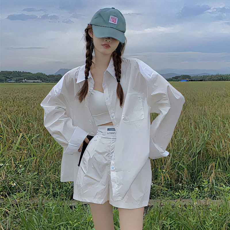 法式白色防晒衬衫女款外穿春秋宽松高级感衬衣设计感长袖上衣外套