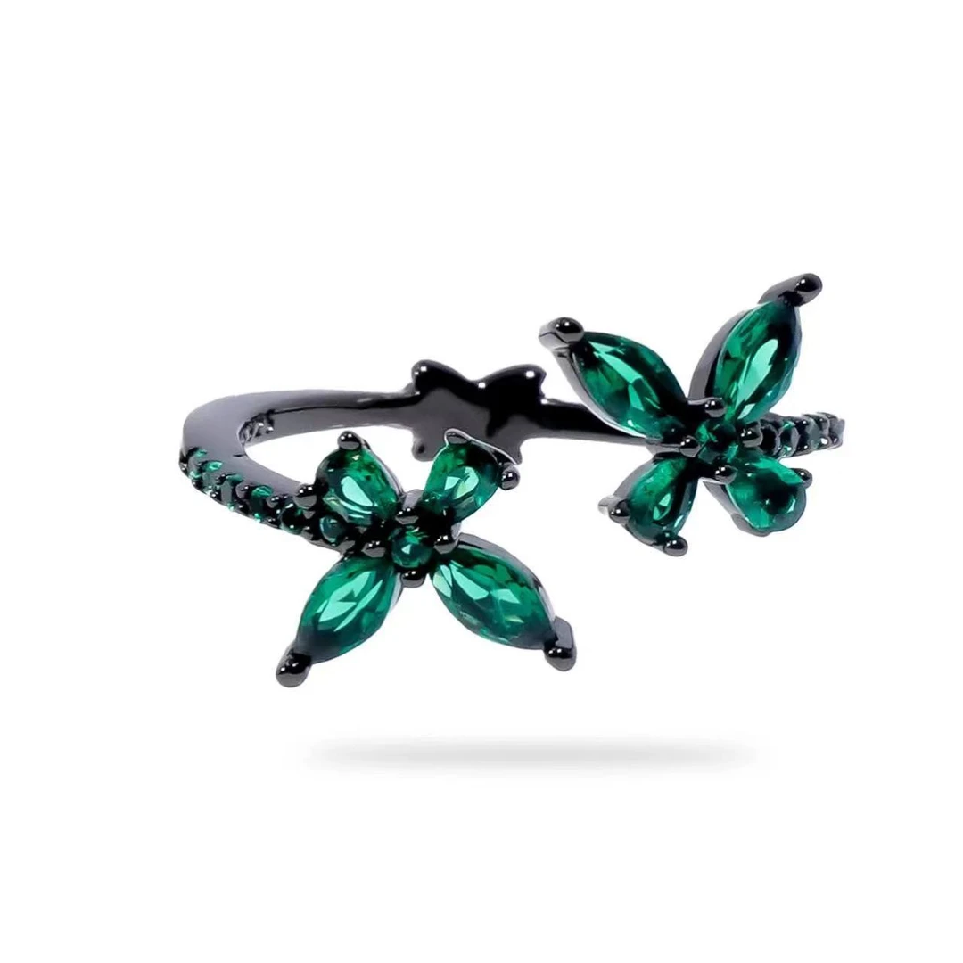 铜合金合成锆石戒指 欧美嘻哈蝴蝶开口戒指潮流个性男女可调节