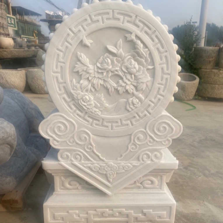 石雕门墩汉白玉抱鼓石一对家用大象石鼓门当别墅庭院门口中式摆件