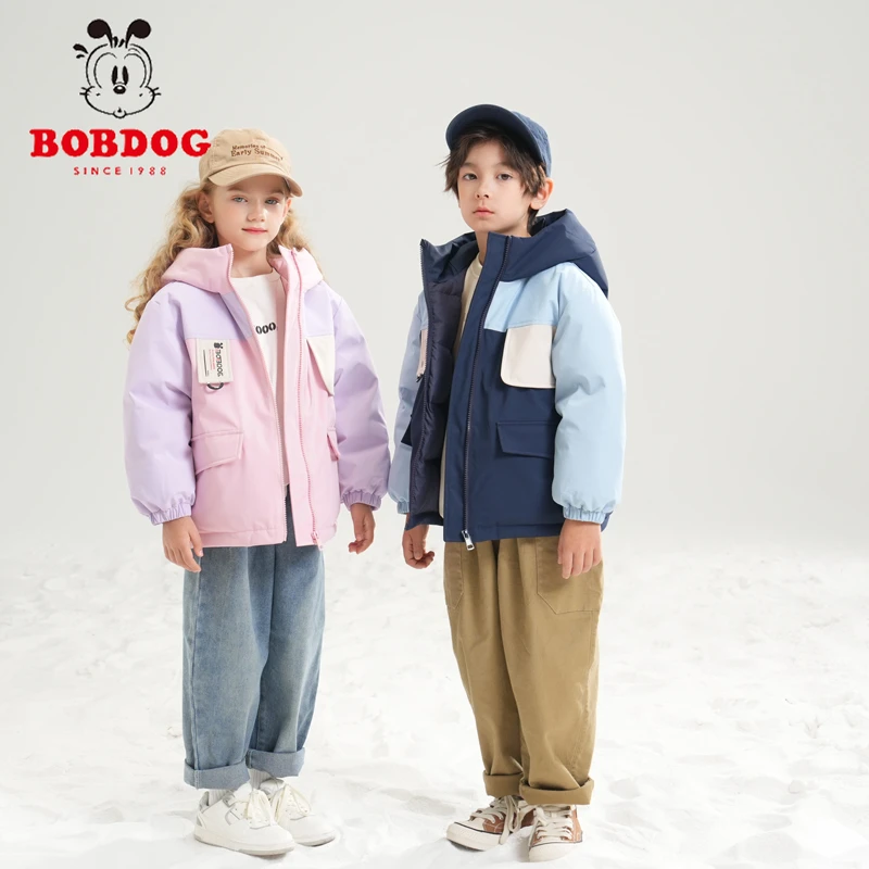 巴布豆卡乐冬季白鸭绒男女童中大童儿童拼色白鸭绒羽绒服391