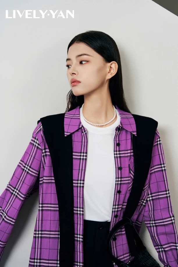 LIVELY YAN 俪妍LY37773-264 紫色格纹衬衣