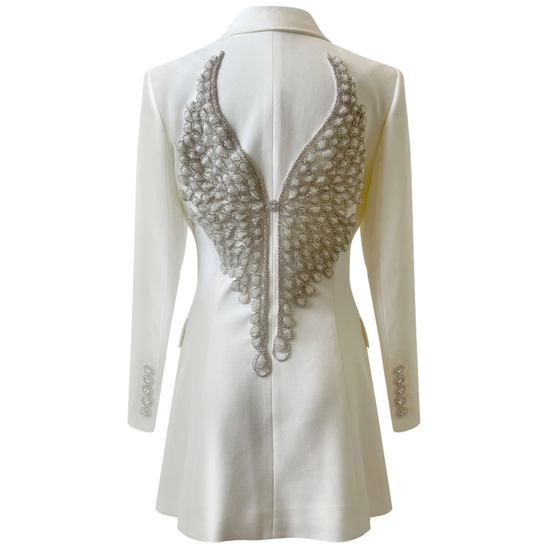 设计师气质时尚修身外套(天使之翼）白色长袖轻奢翻领外套香风外套