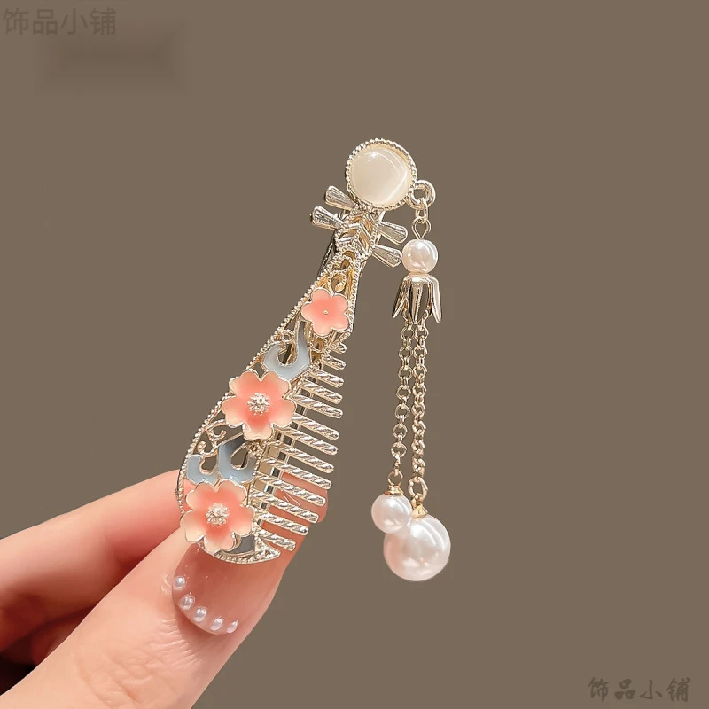 古风花朵琵琶发夹女刘海夹侧边夹网红发卡汉服头饰时尚鸭嘴夹C952