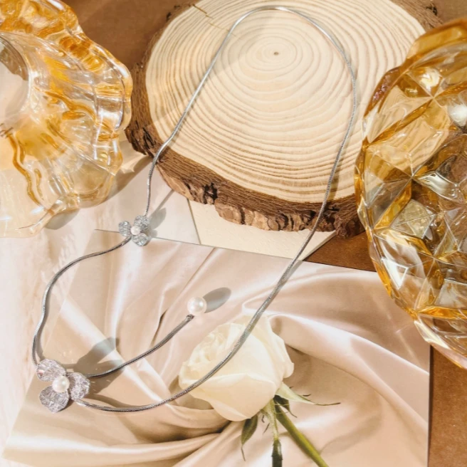 铜合金项链 铜合金亚克力合成立方氧化锆项链N141日常时尚百搭