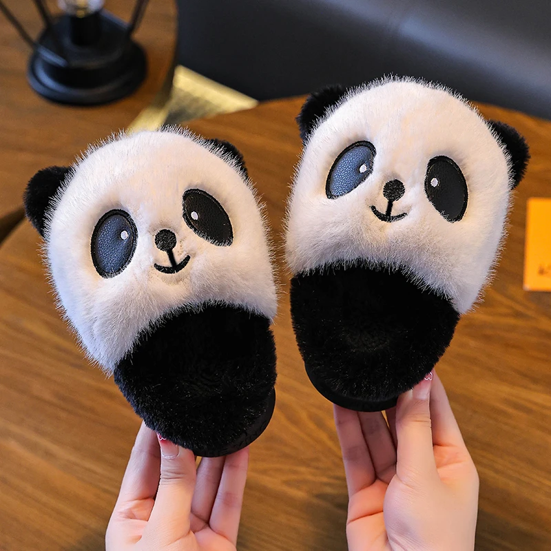 【加厚】儿童棉拖鞋卡通可爱熊猫厚底拖鞋室内加绒可爱宝宝棉拖鞋