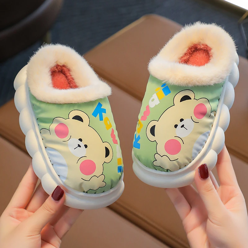 小孩棉拖鞋防水新款卡通可爱小熊拖鞋宝宝居家室内加厚棉拖鞋冬季