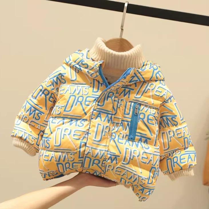 儿童羽绒服男女童白鸭绒保暖外套宝宝2023冬季连帽洋气时髦衣服潮
