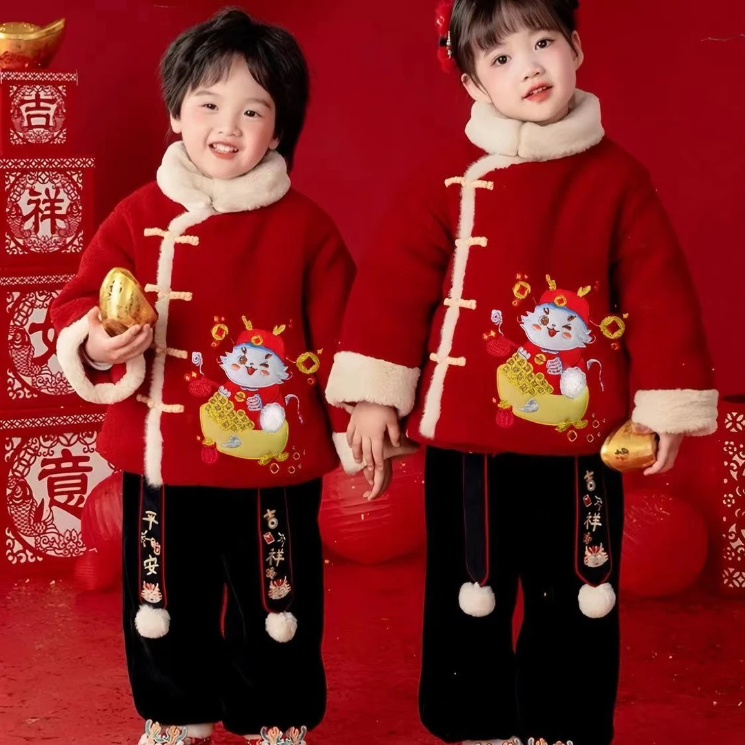 龙年大吉~新春唐装男女童汉服中国风拜年喜庆好运龙年加厚新年装