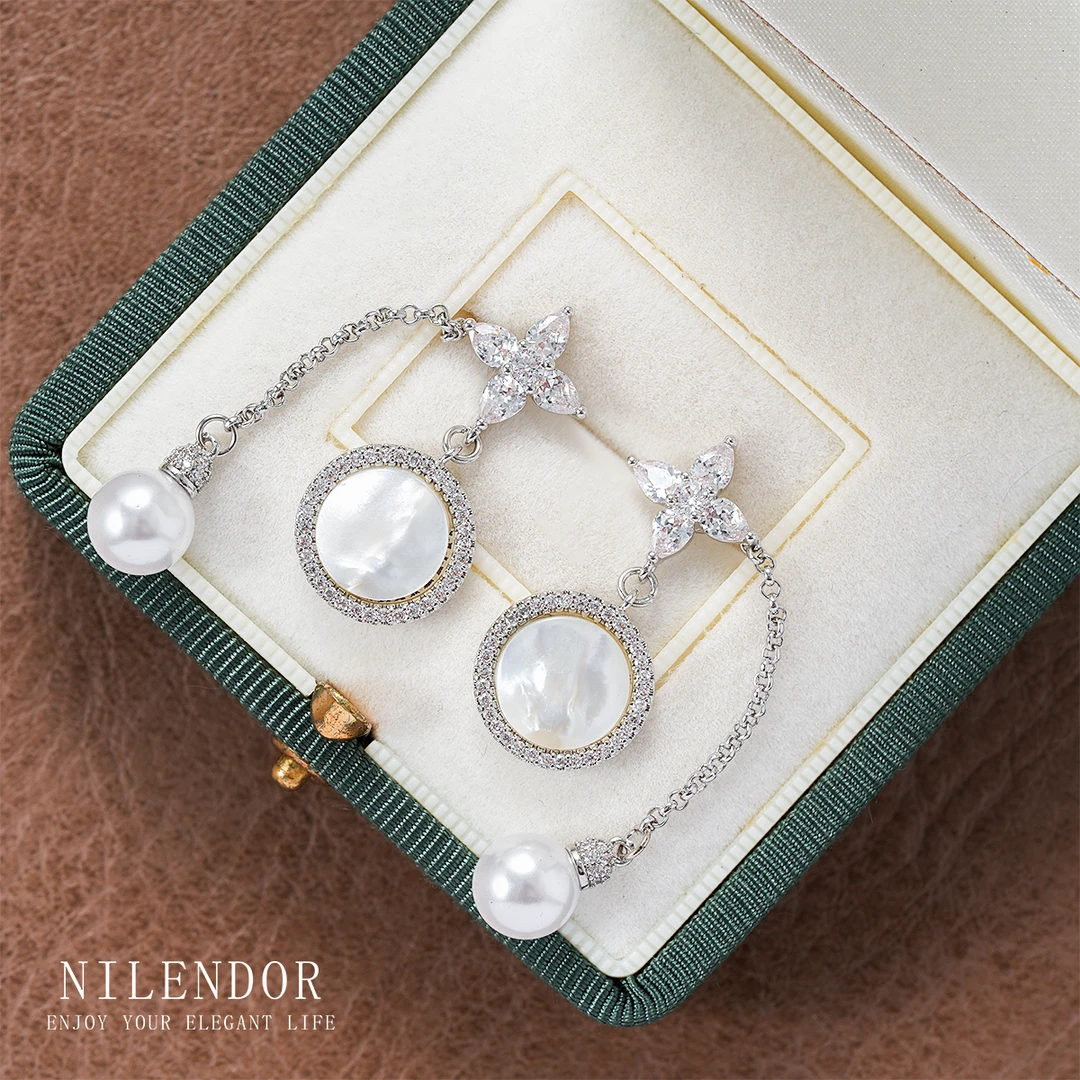 铜合金合成锆石耳饰 ES-446轻奢六芒星流苏耳钉