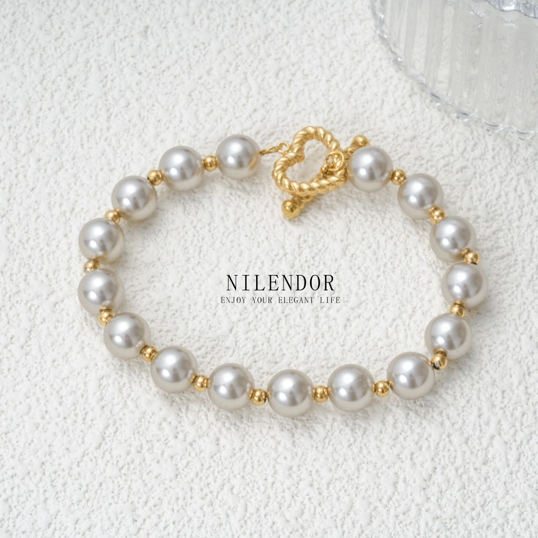 NILENDOR/昵兰 钛钢手链 SL-167时尚复古优雅百搭灰色珠珠手链