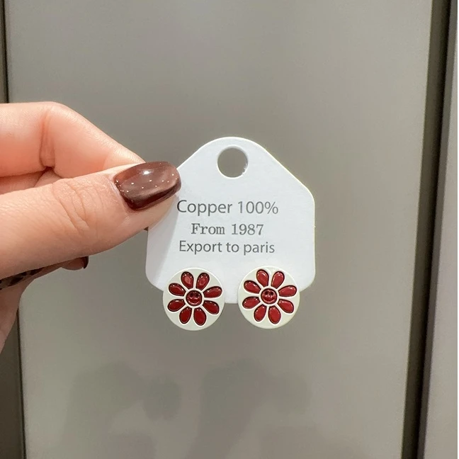 铜合金耳饰 ES-601时尚气质安可拉红小花百搭耳钉