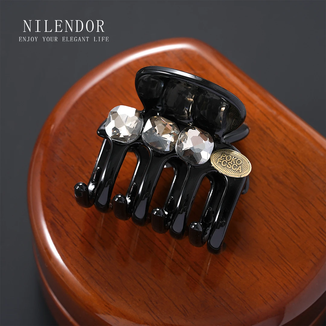 NILENDOR/昵兰FS-37简约气质镶钻网红马尾夹百搭黑色精致小抓夹