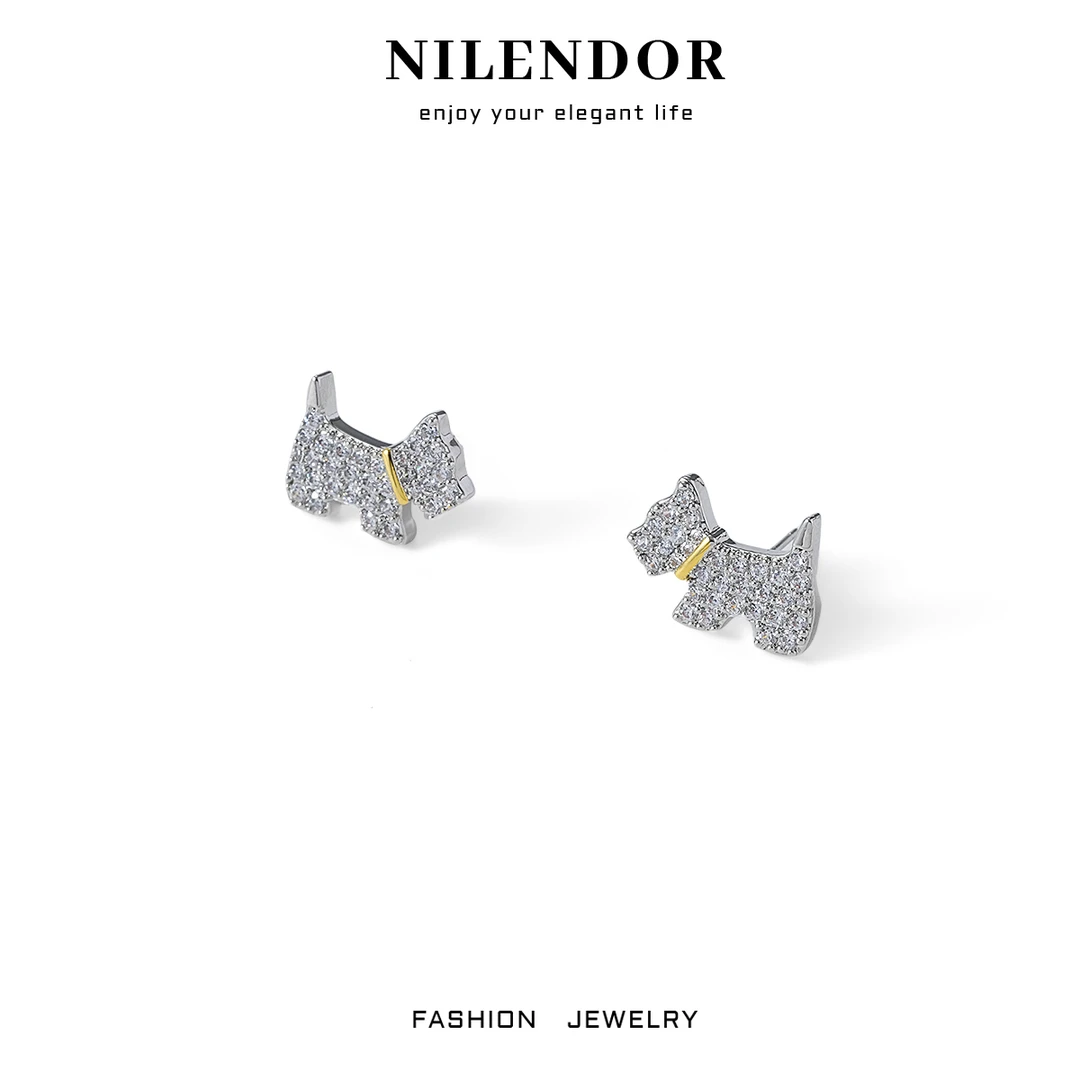 NILENDOR/昵兰 铜合金合成锆石耳饰 ES-433精致满镶小狗小巧耳钉