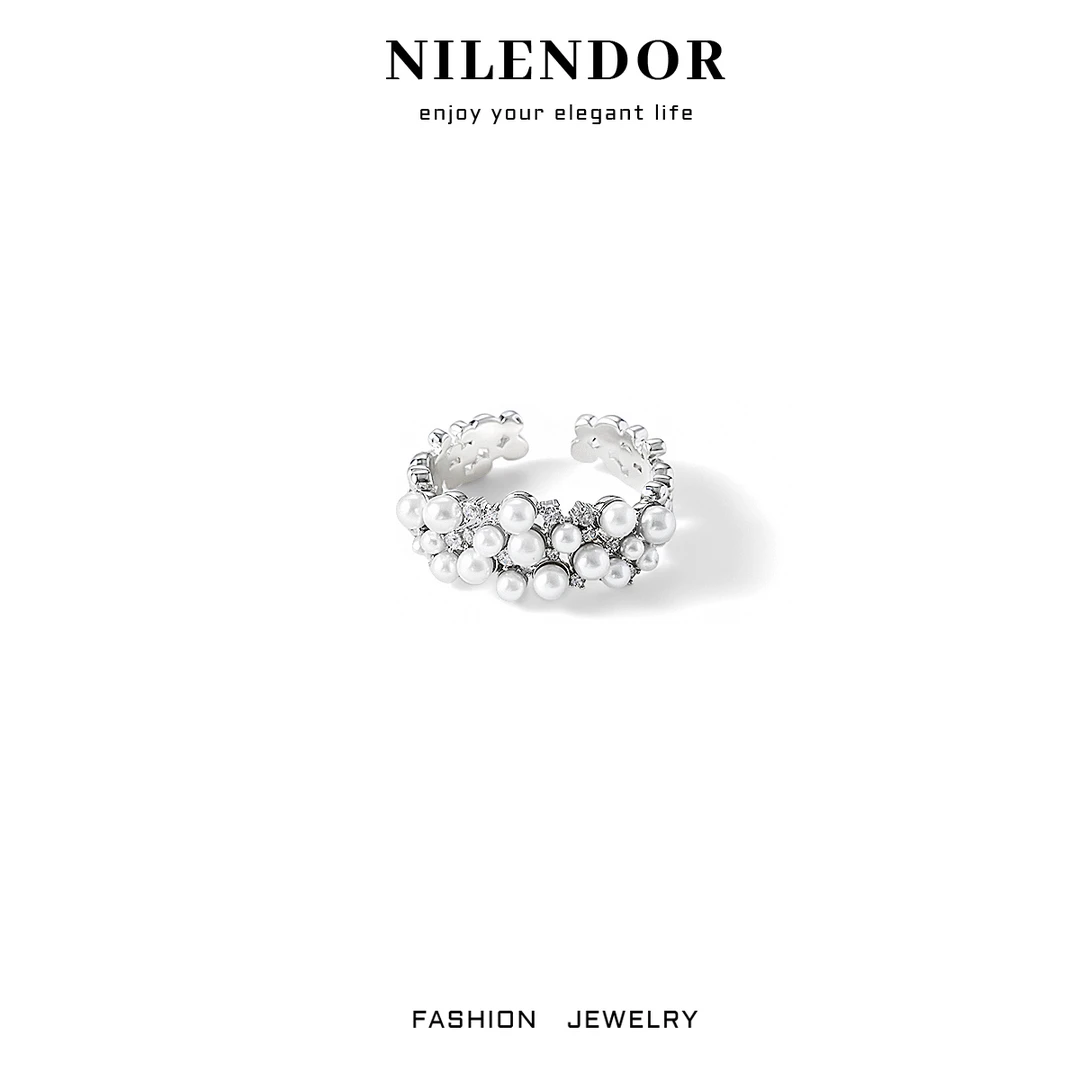 NILENDOR/昵兰 铜合金合成锆石戒指 D-80时尚百搭银色满镶戒指