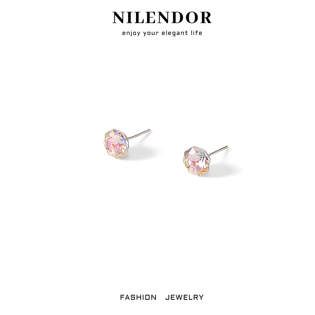 925银合成锆石耳饰 ES-345八边切炫彩粉色超闪耳钉