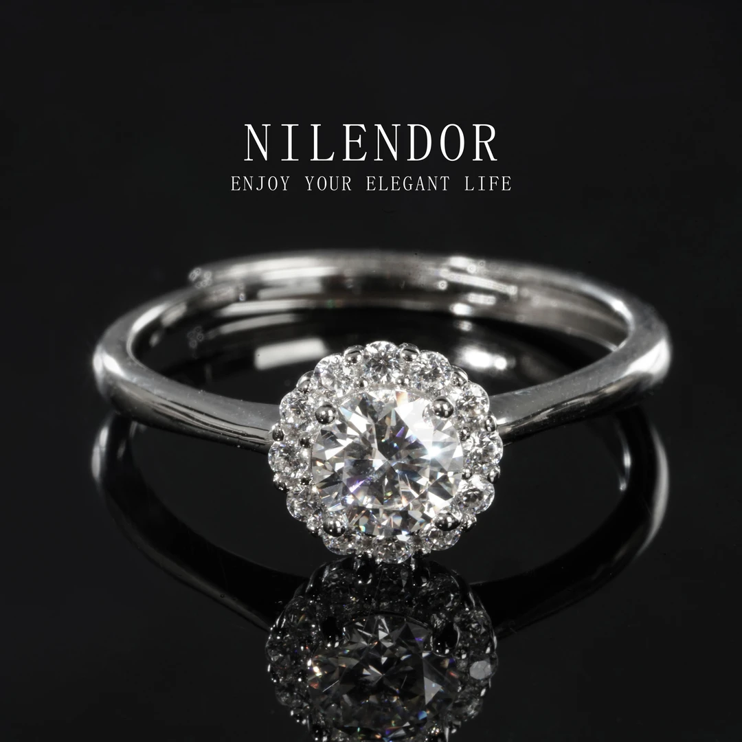 925银莫桑石戒指 NILENDOR/昵兰D-18经典简约百搭花苞开口戒指