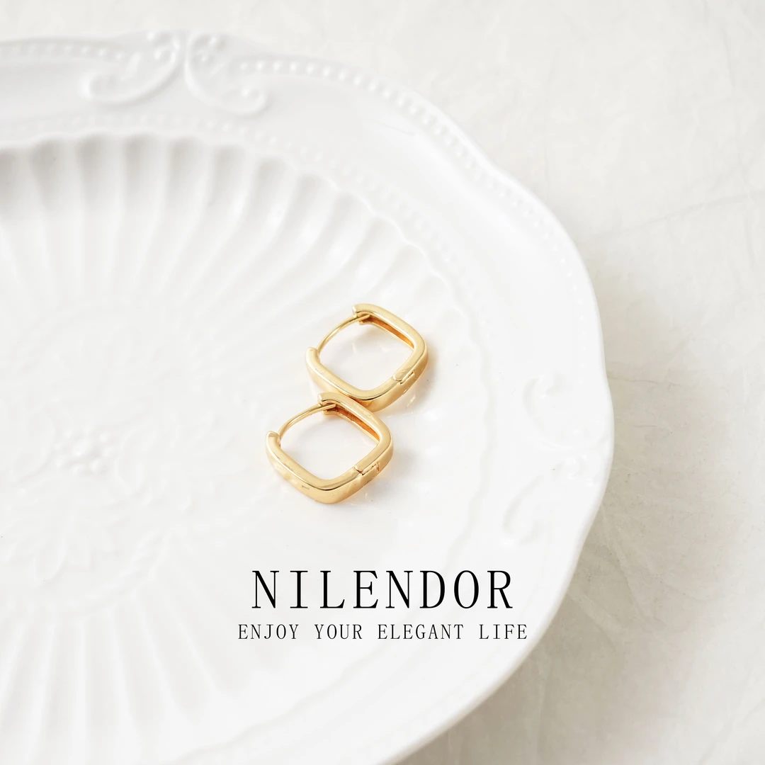NILENDOR/昵兰 铜合金耳饰 Es-112简约气质时尚经典方形百搭耳扣