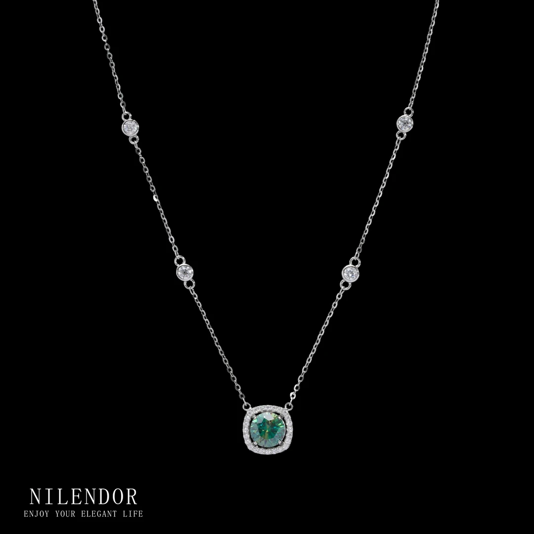 NILENDOR/昵兰 坠链均925银莫桑石 XL-220时尚方包绿色百搭项链