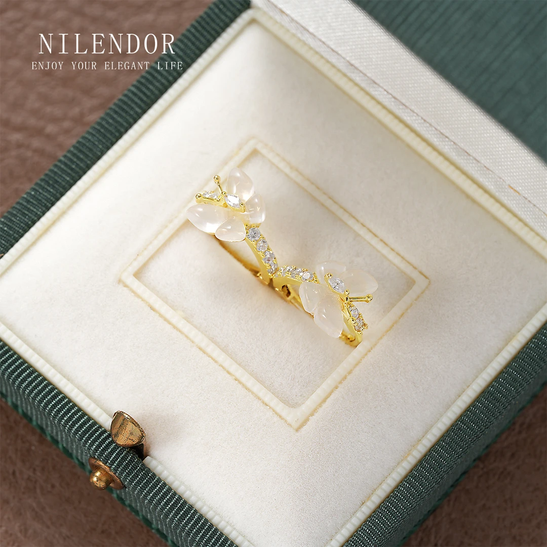 NILENDOR/昵兰 铜合金合成锆石耳饰 ES-202精致蝴蝶小巧百搭耳扣