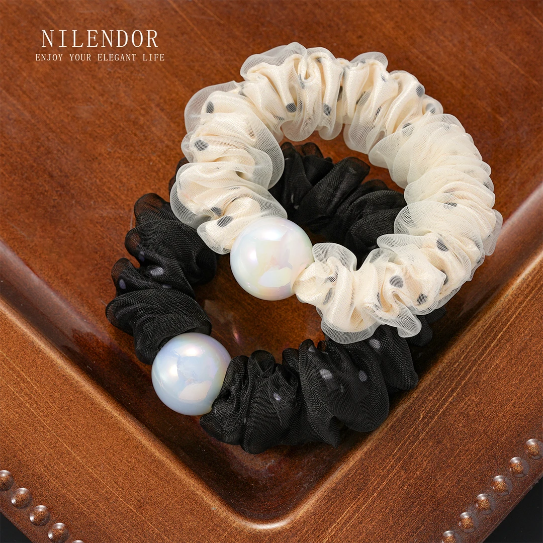 FS-58韩版清新波点网纱简约发圈高弹力气质百搭