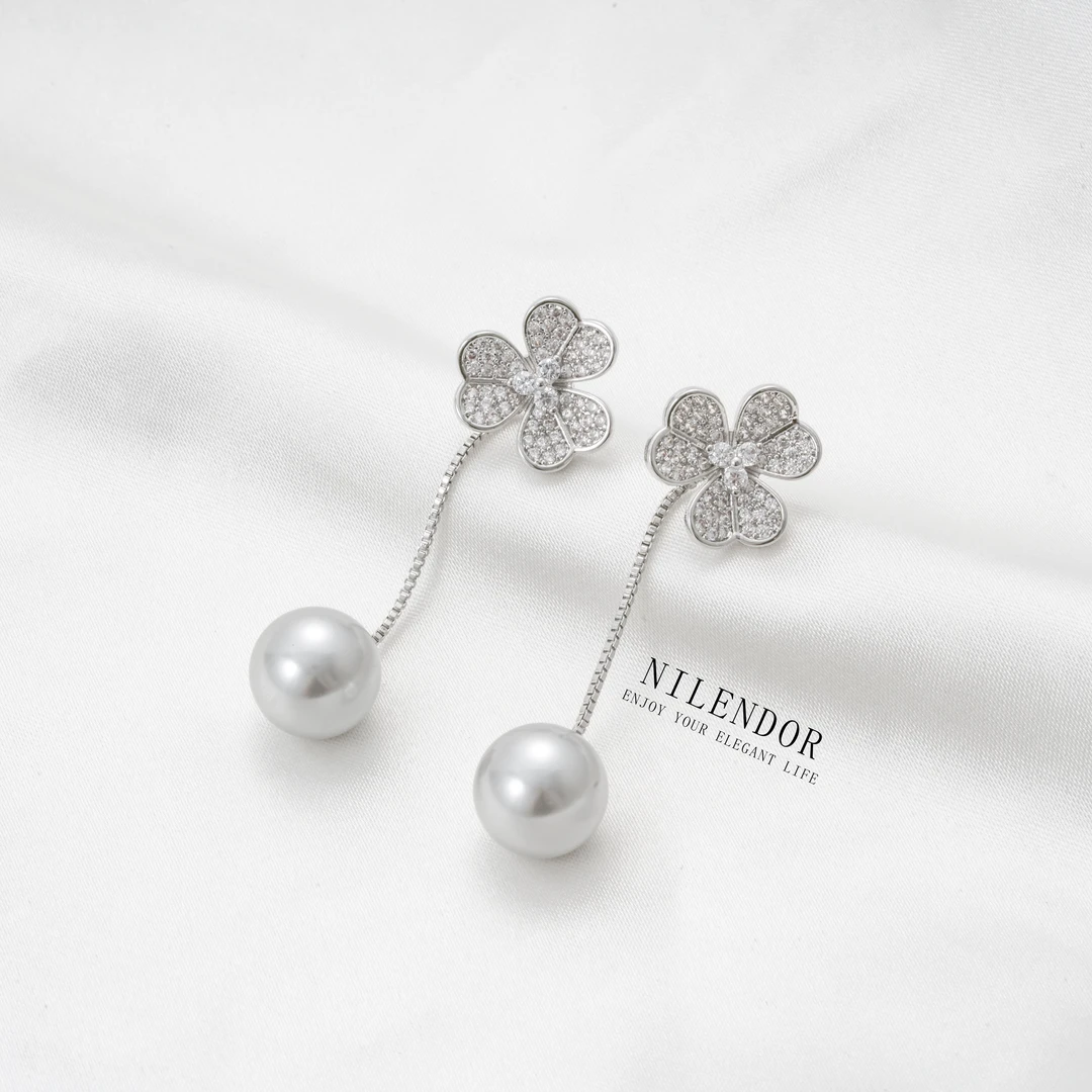 NILENDOR/昵兰ES-142轻奢气质灰色珠珠耳钉