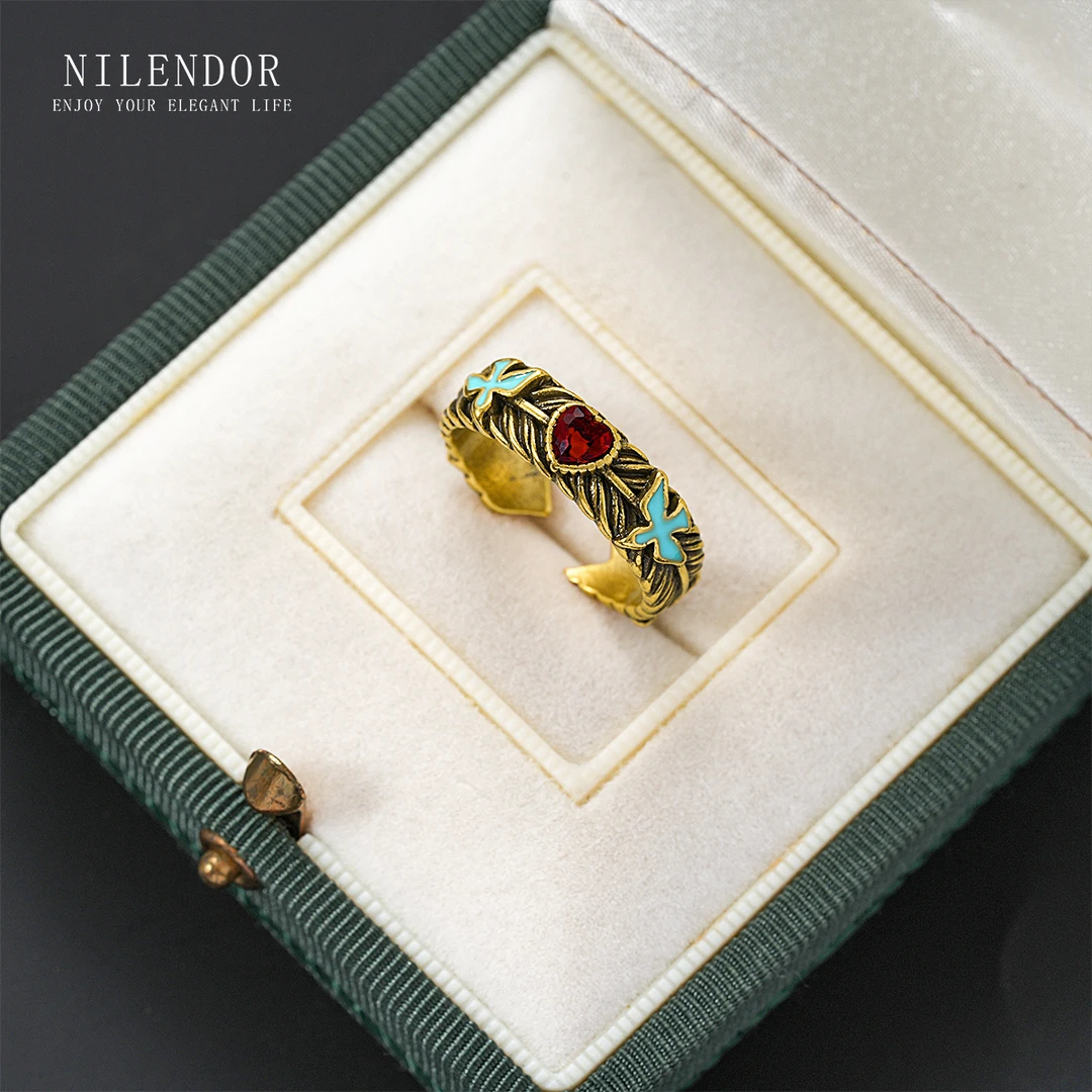 NILENDOR/昵兰 铜合金珐琅戒指 D-30复古气质飞鸟麦穗百搭戒指