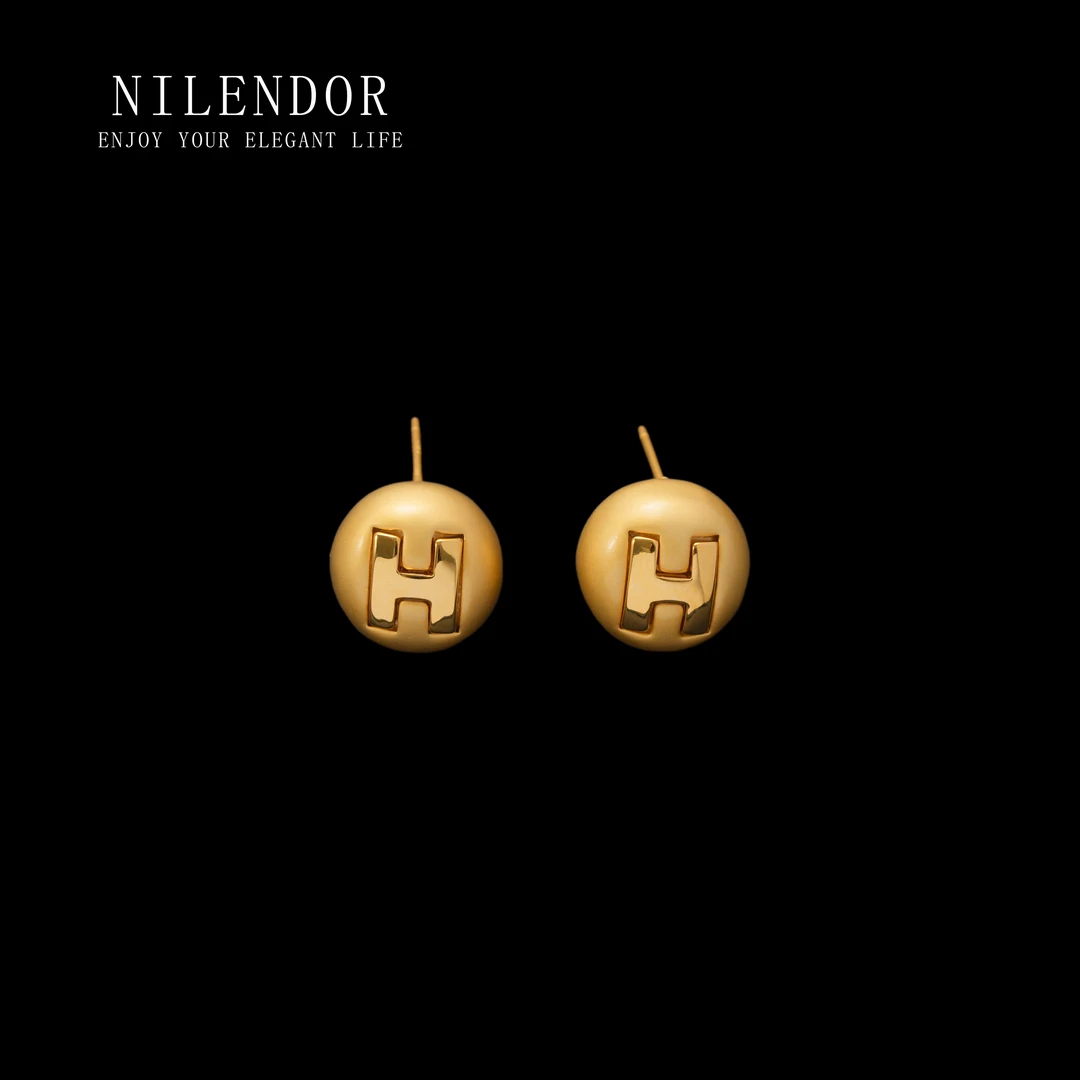 NILENDOR/昵兰 铜合金耳饰 ES-204简约小众时尚百搭磨砂字母H耳钉
