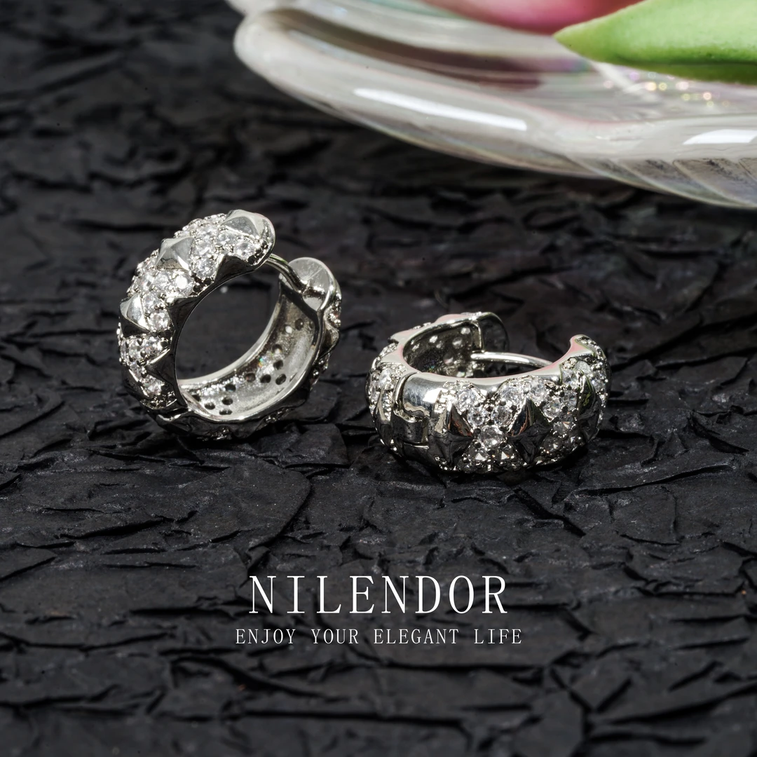 NILENDOR/昵兰 铜合金合成锆石耳饰 ES-530轻奢百搭满镶圆环耳扣