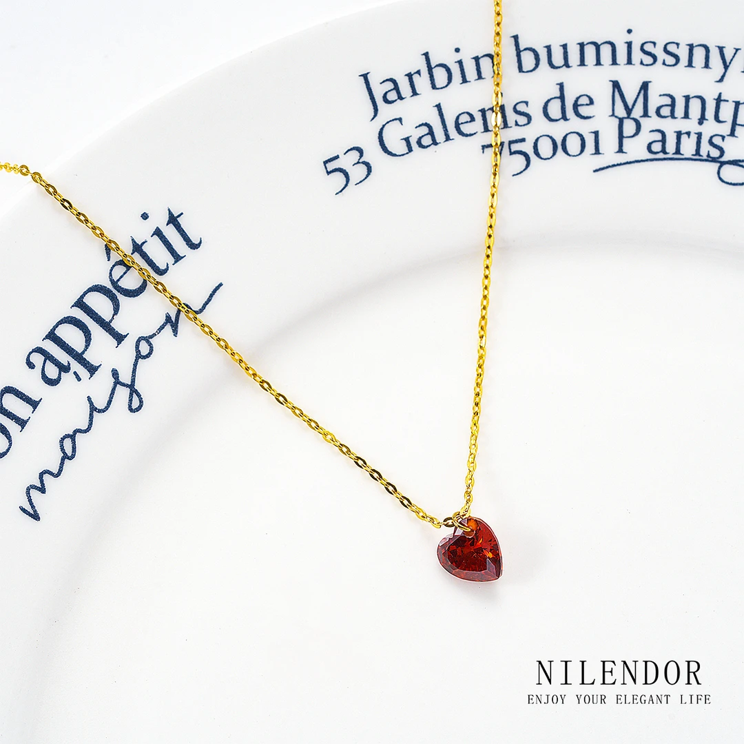 钛钢合成锆石项链 NILENDOR/昵兰XL-405时尚气质红色爱心锁骨链