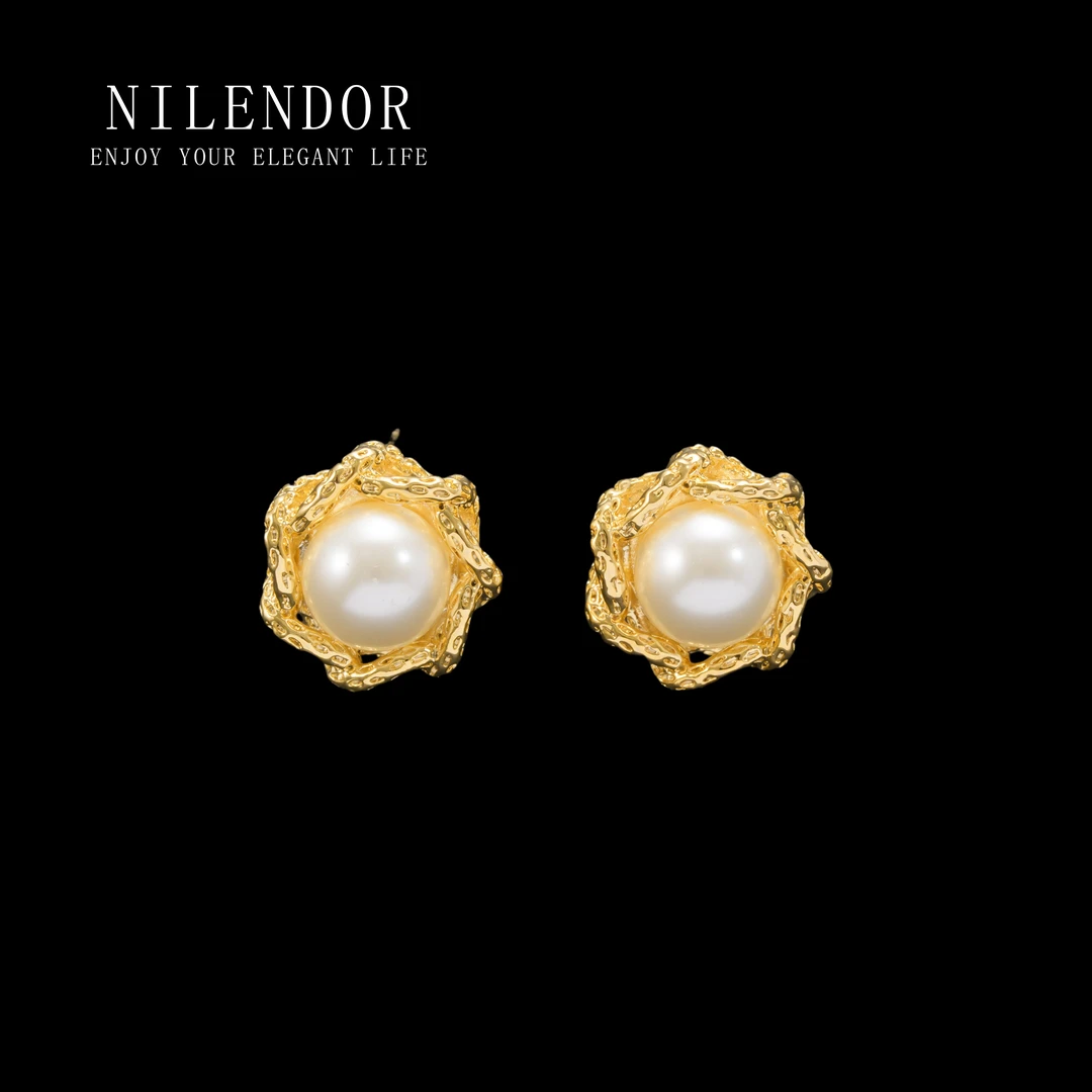 NILENDOR/昵兰 铜合金仿珍珠耳饰 ES-84法式复古气质优雅百搭耳钉