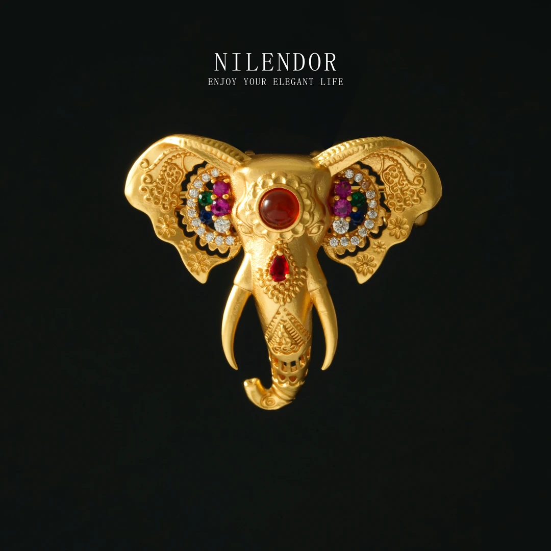 NILENDOR/昵兰 铜合金合成锆石胸针 XZ-18轻奢百搭民族风彩象胸针