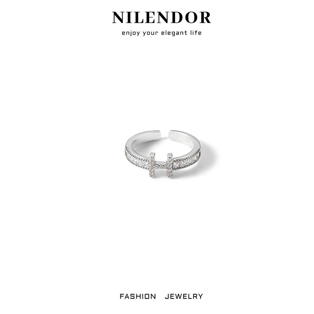 NILENDOR/昵兰D-75气质时尚H精致镶嵌戒指