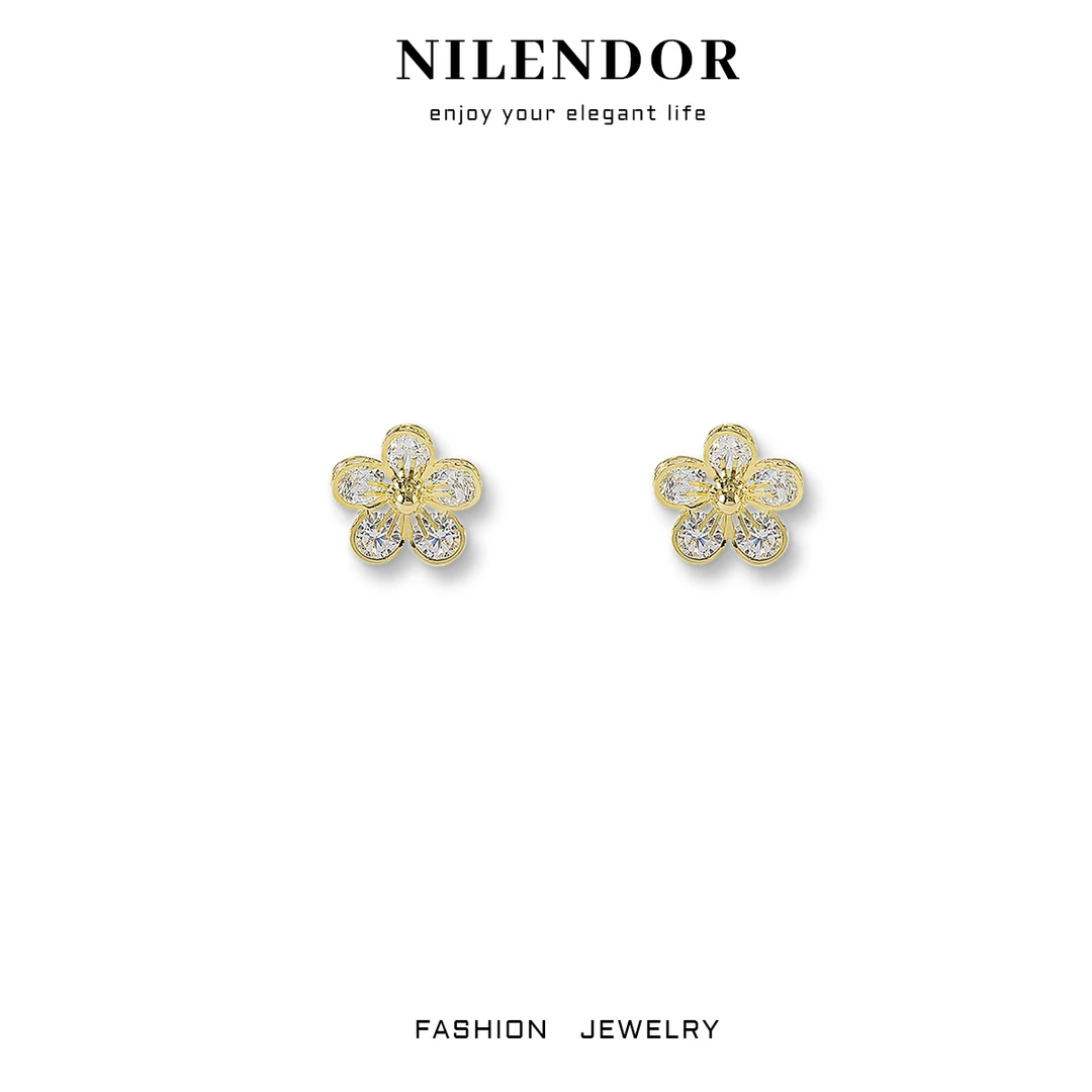 NILENDOR/昵兰 铜合金合成锆石耳饰 ES-228时尚百搭花朵耳钉耳饰