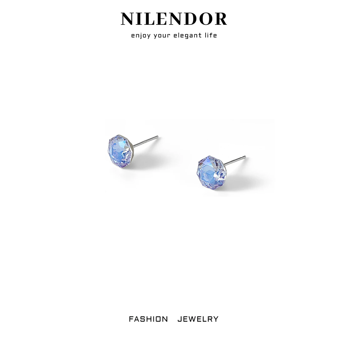 925银合成锆石耳饰 ES-344八边切炫彩蓝色超闪耳钉