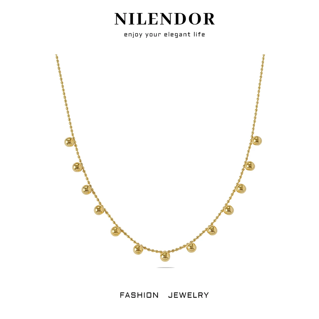 NILENDOR/昵兰 钛钢项链 XL-261轻奢时尚百搭金色珠珠简约项链
