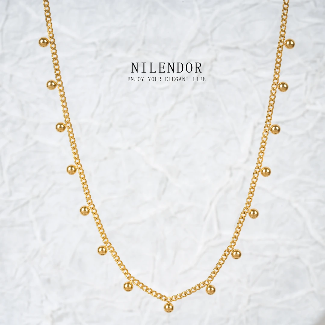 NILENDOR/昵兰 钛钢项链 XL-273轻奢小众叠戴金珠豆豆百搭锁骨链